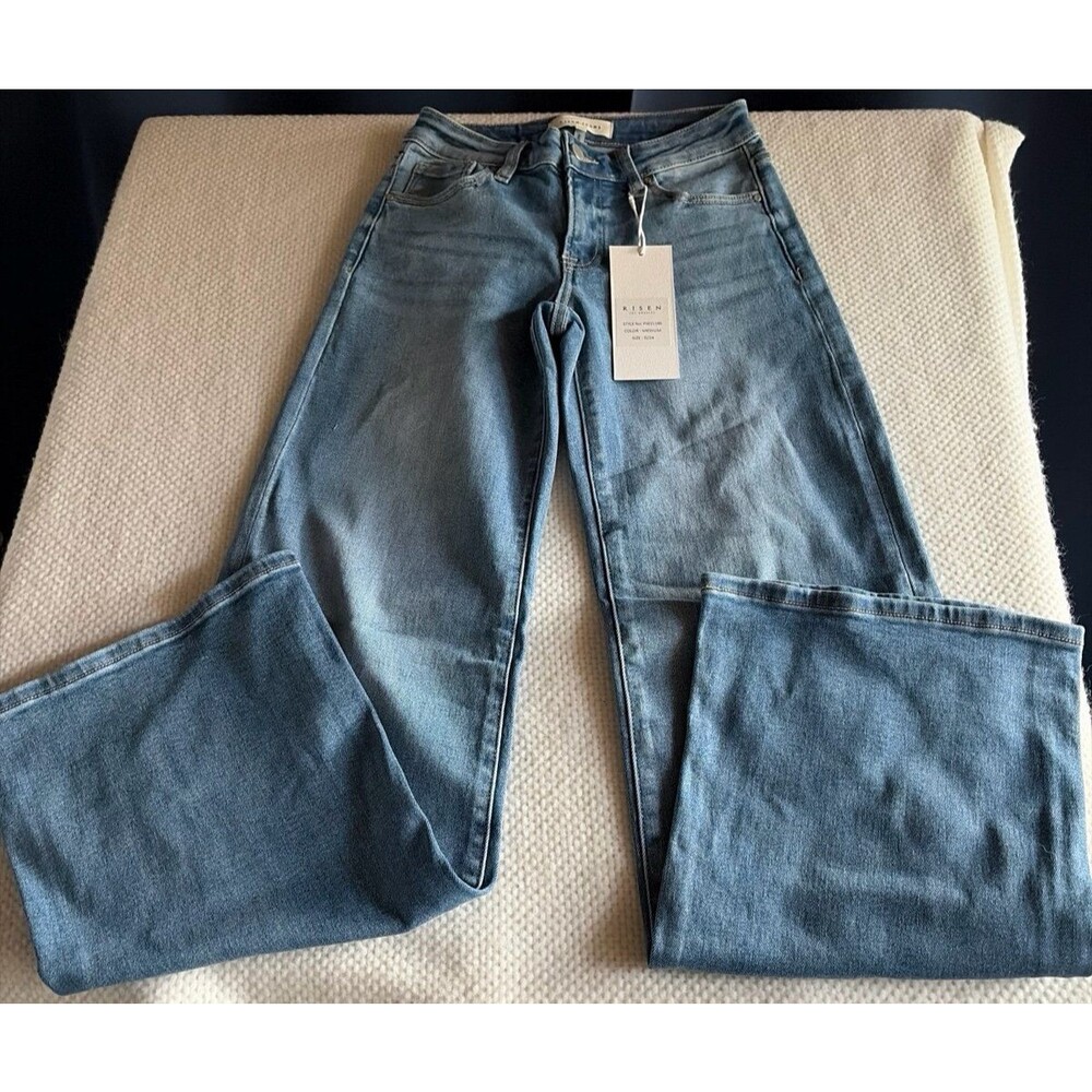 NWT Risen Los Angeles Wide Leg Cuffed Jeans Women’s 0/24 Medium Wash PW21186